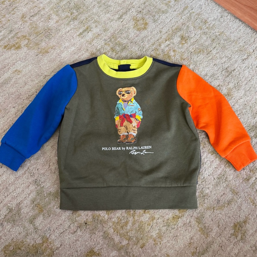 Ralph Lauren Polo Bear Baby Boy Sweatshirt Colorblock Crewneck Pullover